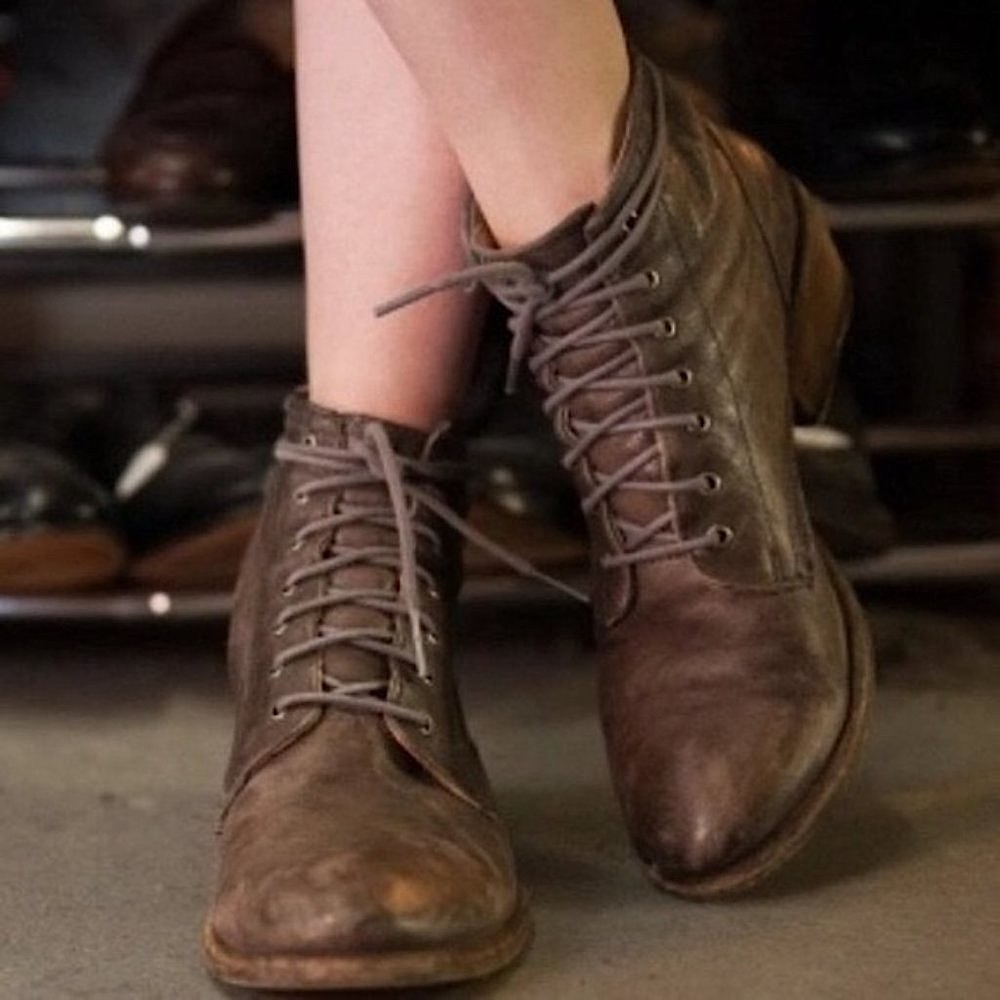 Frye Carson Lace-Up Tan Brown Leather Lace Up Academia Oxford Heeled Ankle Boot
